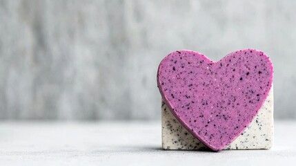 Obraz premium Heart-Shaped Soap Bar on a Minimalistic Background with Soft Gray and White Tones for Skincare