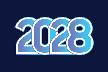 Happy New Year 2028 Design Template with stacked numbers.