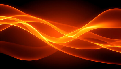 Obraz premium Abstract wavy lines in orange and yellow on dark background, digital artistic design