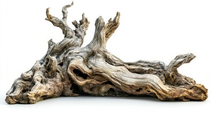 Weathered driftwood piece, isolated on white, decor