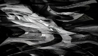 Abstract distorted black white motion glitch overlay effect distress texture. Generated image