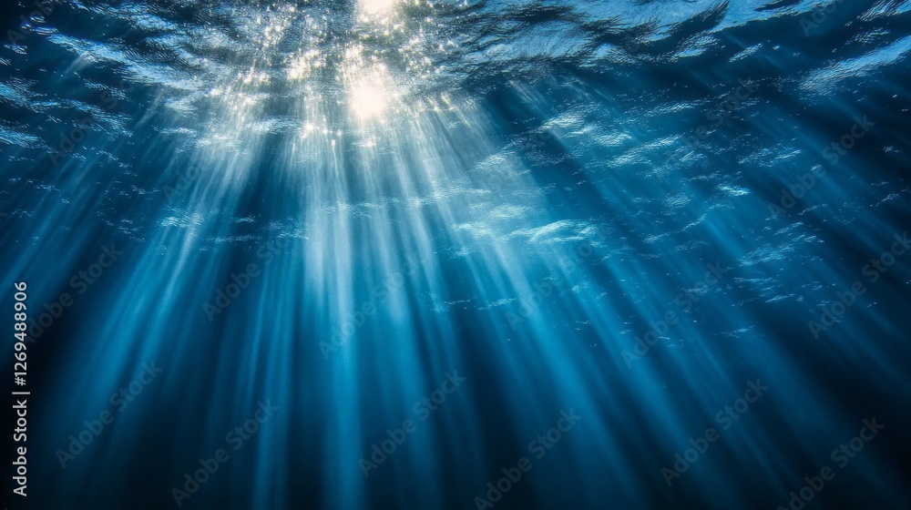 Poster gentle ripples dance in the water, while shafts of light break through the surface, creating a magic