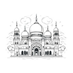 Black and White Artistic Silhouette of an Islamic Mosque