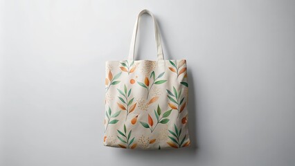Tote Bag with Floral Pattern on White Background