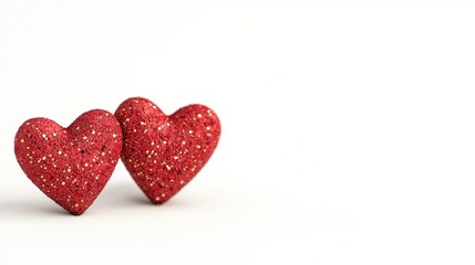 Obraz premium Glittery Red Hearts on White Background for Romantic Themes and Valentine's Day Celebrations