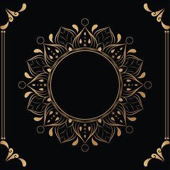 Luxury mandala design black background in gold color