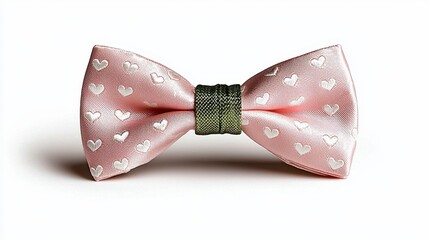 Stylish Pink Bow Tie with Hearts Pattern and Green Centerpiece for Trendy Accessories or Events