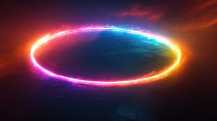 Minimalist glowing rainbow halo floating in mid-air, clean composition