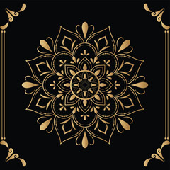 Luxury mandala design black background in gold color