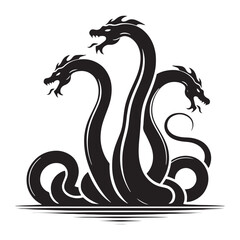 Silhouette of Hydra, the bane of heroes - Hydra illustration - Minimalist Hydra vector - Mythical creature silhouette
