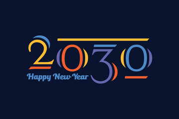Greeting card 2030 design with trendy, multicolored graphics.