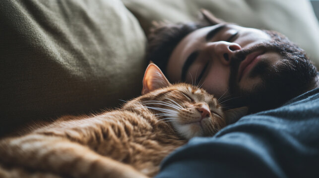 Embracing tranquility on National Napping Day with a cozy feline friend - Powered by Adobe