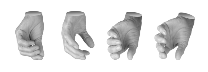 Elderly female hand outstretched in a reaching gesture, fingers slightly curved as if offering or grasping. Wrinkled skin emphasizing age and expression of need or giving. Isolated on white background