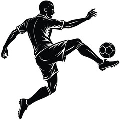 Naklejka premium A black silhouette of a football striker preparing to take a powerful shot. 