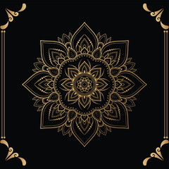 Luxury mandala design black background in gold color