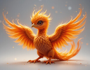 Baby Phoenix Perched with Tiny Feathers Glowing Like Embers