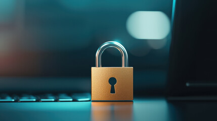 Fototapeta premium close up of padlock symbolizing data security on laptop