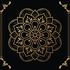 Luxury mandala design black background in gold color