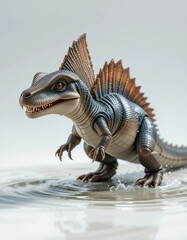 Fototapeta premium Baby Spinosaurus Wading Through Shallow, Imaginary Water 