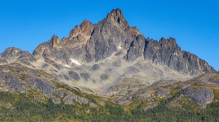 Jagged Mountain Peak With Surrounding Forest