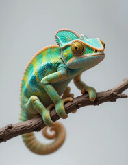 Obraz premium Baby Chameleon Sitting on an Invisible Branch with Bright Colors