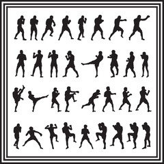 Comprehensive Set of Muay Thai Fighting Silhouettes