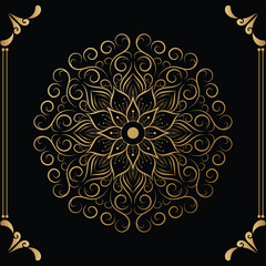 Luxury mandala design black background in gold color