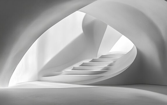 Abstract, curved staircase, interior, bright light