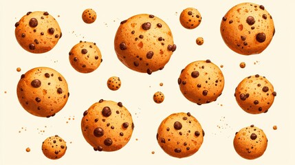 Obraz premium Chocolate chip cookies scattered background.