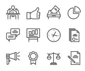 Politics elections line isolated icon set. Vector flat cartoon graphic design illustration