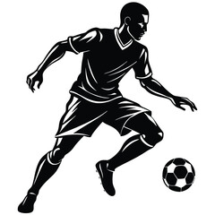 Naklejka premium black silhouette of a football player dribbling the ball,