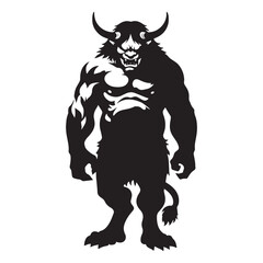 Obraz premium Oni silhouette, a mythological warrior of ancient chaos - Oni illustration - Minimalist Oni vector - Mythical creature silhouette 