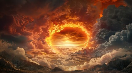 Fiery ring in apocalyptic sky.