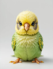 Obraz premium Baby Budgerigar (Parakeet) Sitting with Vibrant Green and Yellow Feathers