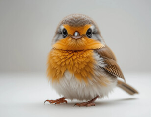 Baby European Robin (Redbreast) Sitting with a Fluffy Orange Chest