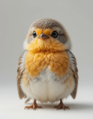 Obraz premium Baby European Robin (Redbreast) Sitting with a Fluffy Orange Chest