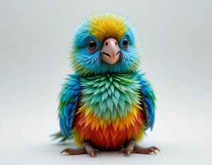 Baby Parrot (Macaw Chick) Sitting with Bright, Colorful Feathers