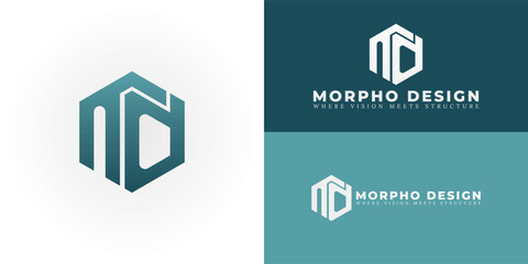 The dynamic logo design creatively integrates the initials MD into a striking hexagonal shape, creating a unique symbol that evokes a sense of structure, precision, and architectural innovation.
