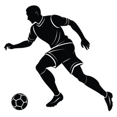 Naklejka premium black silhouette of a football player dribbling the ball,
