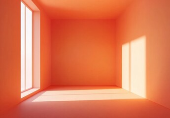 Empty Coral Room Sunlight Through Large Window