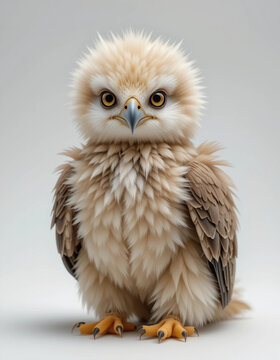 Baby Eagle (Eaglet) Sitting with Fluffy Feathers and Sharp Eyes