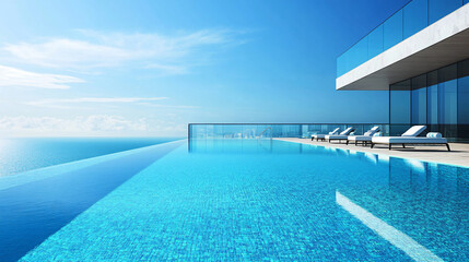 Fototapeta premium Luxurious Infinity Pool with Ocean View on a Bright Sunny Day