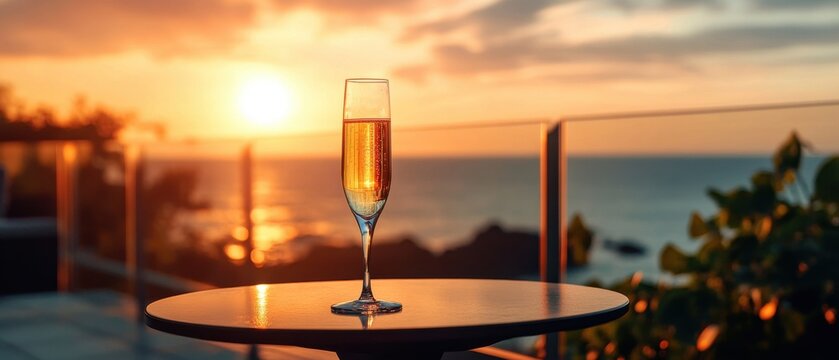 Elegant drink at sunset on a serene balcony.