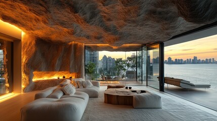 Ultra-modern penthouse with artistic tree bark-inspired wall texture