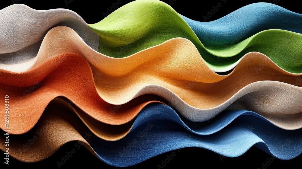 Poster group of wavy waves on black background with distinctive design patterns and forms