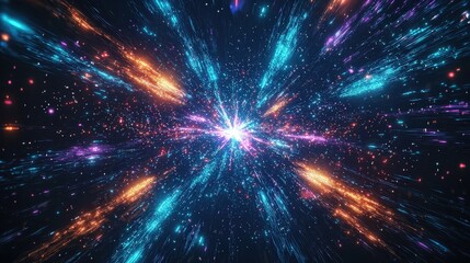 Fototapeta premium Colorful Burst of Fireworks on Deep Blue Night Sky Displaying Vibrant Lights