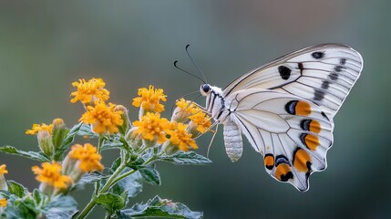 Fototapeta premium Butterfly pollinating flowers nature close-up garden macro view wildlife beauty