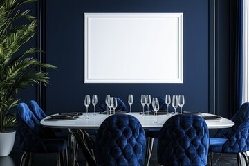 Elegant dining room with modern furniture and a white frame for text isolated