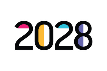 Greeting card New Year 2028 design with trendy, multicolored graphics. © Dendika