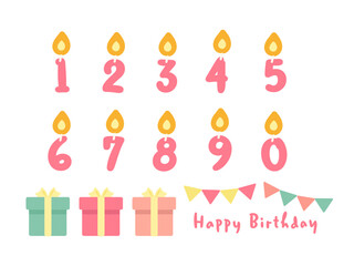 数字　ろうそく　誕生日　イラストセット